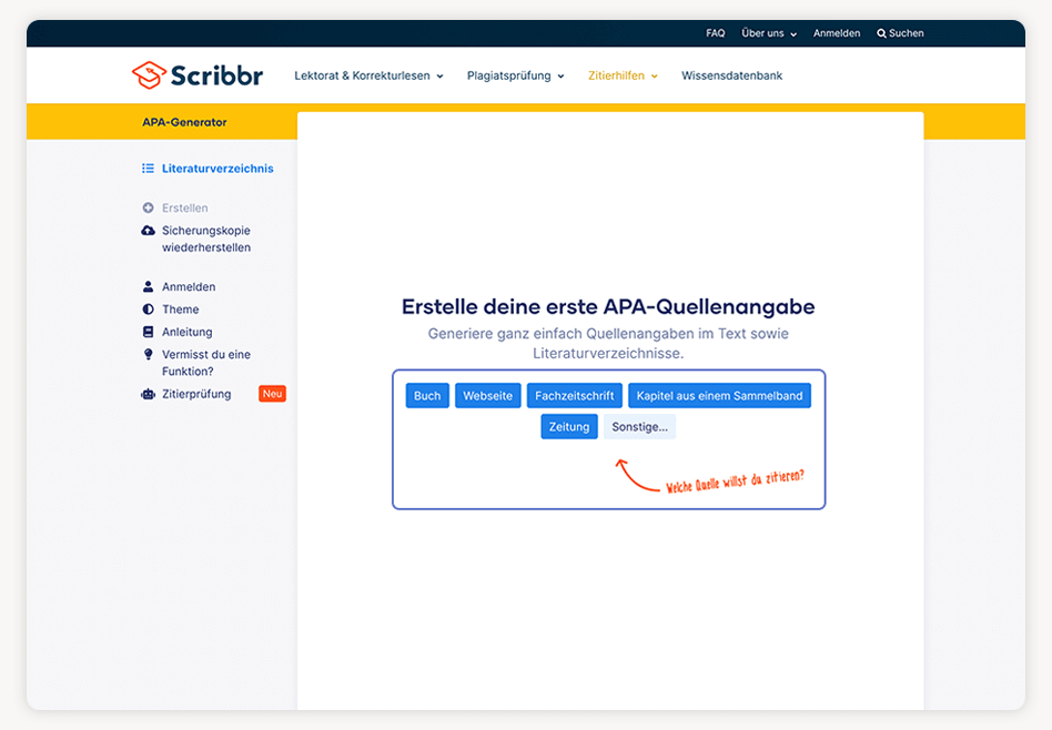 Zitierte Quelle auswählen